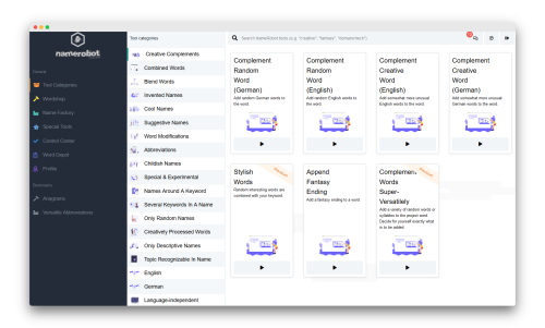 Tool Categories Complement Words Name Generators for Complement Words