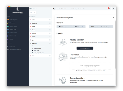 Word Depot - manage words and names Word Depot for managing words and names